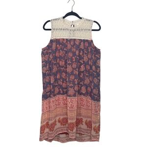 Maurices Floral Print Dress Crochet Lace Trim Sleeveless Casual Boho L
